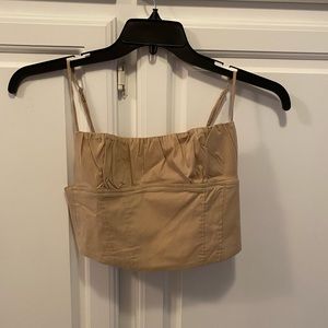 Zara Crop Bustier Spaghetti Strap Tan Button Back NWT Women’s Size Small